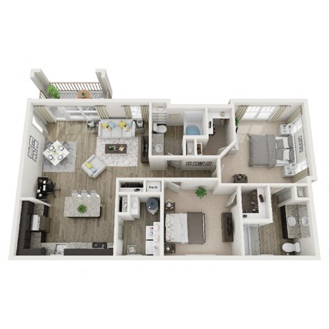 Floor plan for 2 beds, 2 baths, 1168 sqft